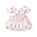 Lamuusaa Baby Girls A-line Dress Princess Short Sleeve Crew Neck Bowknot Flower Print Chiffon Dress for Casual Daily