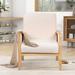 Mid-Century Accent Chair, Rattan Mesh Upholstered Armchair, Teddy Short Plush Particle Velvet Armchair for Living Room