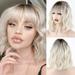 DOPI Short Ombre Blonde Wigs Wavy Bob Wig with Bangs Women Synthetic Curly Pastel Bob Wig for Girl Colorful Cosplay Wigs