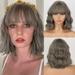 DOPI Short Ombre Blonde Wigs Wavy Bob Wig with Bangs Women Synthetic Curly Pastel Bob Wig for Girl Colorful Cosplay Wigs