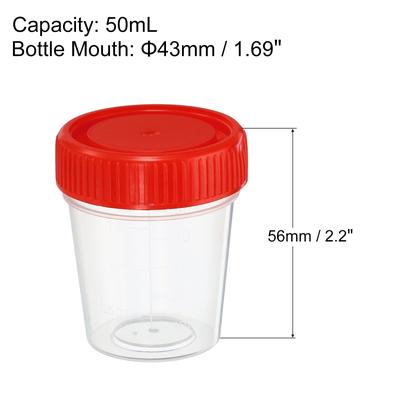 50mL Sample Cups Sample Containers Leak Proof Screw Cap for Lab Home - Clear, Red