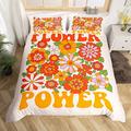 Kids 70S 60S Flower Power Duvet Cover Double Teen Girls Retro Hippie Flowers Daisies Bedding Set Colorful Vintage Groovy Floral Comforter Cover Boho Bed Set Bohemian Room Decor 2 Pillow Cases