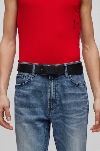 Ledergürtel HUGO "Gionios-B_Sz40", Herren, Gr. 95, schwarz, Leder, unifarben, Basic, Gürtel Ledergürtel, Boss-Prägung am Verschluss, rote Ziernaht