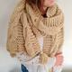 Chunky Knitted Scarf With Tassels, Hand Knit Neck Warmer, Big Cables Shawl, Cozy Gift For Women