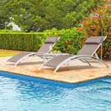 Adjustable Aluminum Outdoor Chaise Lounge Chairs with Metal Side Table for Deck Lawn Poolside Backyard (2 Lounge Chair+1 Table)