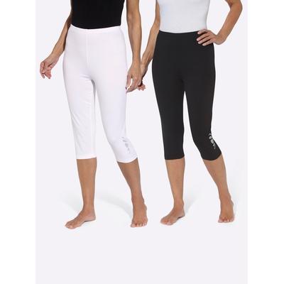 Caprileggings, Damen, Gr. 54, Normalgrößen, schwarz-weiß (weiß, schwarz), 95% Baumwolle, 5% Elasthan, unifarben, knielang, Hosen Image