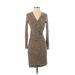 Banana Republic Casual Dress - Sheath V-Neck 3/4 sleeves: Tan Animal Print Dresses - Women's Size X-Small - Print Wash