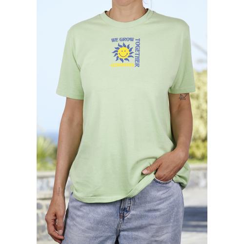 T-Shirt CAPELLI NEW YORK Gr. S, grün (light green) Damen Shirts mit Peace Zeichen Rückendruck - Smiley Word Collection