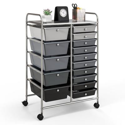 Costway 15-Drawer Utility Rolling Organizer Cart Multi-Use Storage-Black & Gray