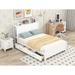 Full Size Pine Wood Platform Bed with 2 Large Drawers, Open Storage Shelves and Headboard