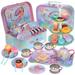 Jewelkeeper 42 Piece Tea Party Set for Little Girls Gift Pretend Kids Toy Tin Tea Set + Food & Carrying Case - Rainbow Mermaid Design