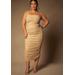 Plus Size Women's Bridal by ELOQUII Ruched Tea Length Dress in Champagne (Size 16)