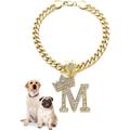 Icemond Rhinestone Studded Initial Pendant 26 Cuban Chain Fashion Costume Jewelry Necklace for Dogs Cats in Gold or Rhodium Tone