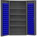 Durham 14 Gauge Heavy Duty Lockable Cabinet with 96 Blue Hook on Bins & 4 Adjustable Shelves Gray - 36 x 24 x 72 in.