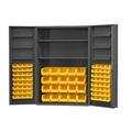 Durham 14 Gauge Lockable Cabinet with 84 Yellow Hook on Bins & 2 Adjustable Shelves & 6 Door Shelves Gray - 48 x 24 x 72 in.