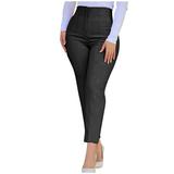 Reduce Price Hfyihgf Women s Cropped Dress Pants with Pockets Business Office Casual Pleated High Waist Slim Fit Pencil Pants for Work Trousers(Black XXL)