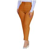 Reduce Price Hfyihgf Women s Cropped Dress Pants with Pockets Business Office Casual Pleated High Waist Slim Fit Pencil Pants for Work Trousers(Orange XXL)