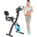 Folding Exercise Bike Upright Indoor Cycling Bike and Recumbent Exercise X-Bike with 10-Level Adjustable Resistance Arm Bands and Backrest Stationary Bike with LCD Display for Home Gym Light Blue