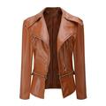 Lovskoo Women Faux Leather Jacket Moto Biker Coat Cool Long Sleeve Zipper Fitted Fall Short Jacket Asymmetrical Motorcycle Jacket Standard Outerwear Short Coat Brown