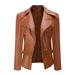 Lovskoo Women Faux Leather Jacket Moto Biker Coat Cool Long Sleeve Zipper Fitted Fall Short Jacket Asymmetrical Motorcycle Jacket Standard Outerwear Short Coat Brown