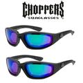 2 Pair Choppers Padded Foam Sunglasses Motorcycle Ride Glasses Blue Green Mirror by MDream