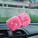 Car Hanging Furry Dice Happon Car Rear View Mirror Ornament Couple Fuzzy Plush Dice with Dots Mirror Hanging Plush Dice for Car Interior Ornament Decoration(Pink)