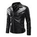 Herrnalise Men s Autumn Winter Long-sleeved Leather Motorcycle Jacket Zipper Coat Long Sleeve Hoodless Faux Leather Outwear & Jackets Black