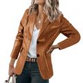 Lolmot Jackets for Women Fashion Casual Lapel Collar Button Pocket Temperament Motorcycle Jacket Leather Jacket Coat