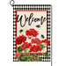 ORTIGIA Spring Summer Geranium Welcome Garden Flag Double Sided Summer Bee Red Floral Buffalo Plaid Small Burlap Yard Flag House Seasonal Farmhouse Outside Outdoor Decoration 12.5 x 18 Inch