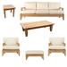 Atnas 6 Pc Sofa Set: Sofa 2 Lounge Chairs Ottoman Coffee Table & Side Table With Cushions in Sunbrela Fabric #5404 Canvas Natural