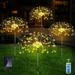 4 Pack Solar Garden Lights Outdoor 120 LED Copper Wire Waterproof Solar Garden Fireworks Lamp with Remote 8 Modes Decorative Sparkles Stake Landscape Light for Garden Pathway Lawn Decor (Warm White)