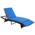 Winado Rattan Patio Chaise Lounge Chair Black Outdoor Adjustable Wicker Recliner Blue Cushion Black Wicker