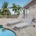 AngLink Chaise Lounge Outdoor Set of 2 Lounge Chairs for Outside with Wheels Outdoor Lounge Chairs with 5 Adjustable Position Pool Lounge Chairs for Patio Beach Yard Deck Poolside Grey