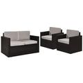 Crosley Palm Harbor 3-Piece Outdoor Wicker Conversation Set with Grey Cushions - Brown