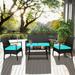 Vicamelia 4PCS Rattan Patio Furniture Set Outdoor Cushioned Sofa Chairs Coffee Table Set for Backyard Garden Poolside Turquoise