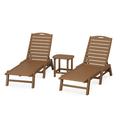 POLYWOOD Nautical 3-Piece Chaise Lounge Set with South Beach 18 Side Table in Teak
