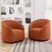 Barrel Chair - Orren Ellis Manouch 32" Wide Boucle Upholstered Swivel Barrel Chair Wood/Bouclé/Fabric in Brown | 30.7 H x 32 W x 31.1 D in | Wayfair