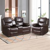 Latitude Run® Kamarli 2 Piece Breathable Leather Manual Reclining Living Room Set w/ Pillow Top Armrest Faux Leather in Brown | Wayfair Living Room Sets