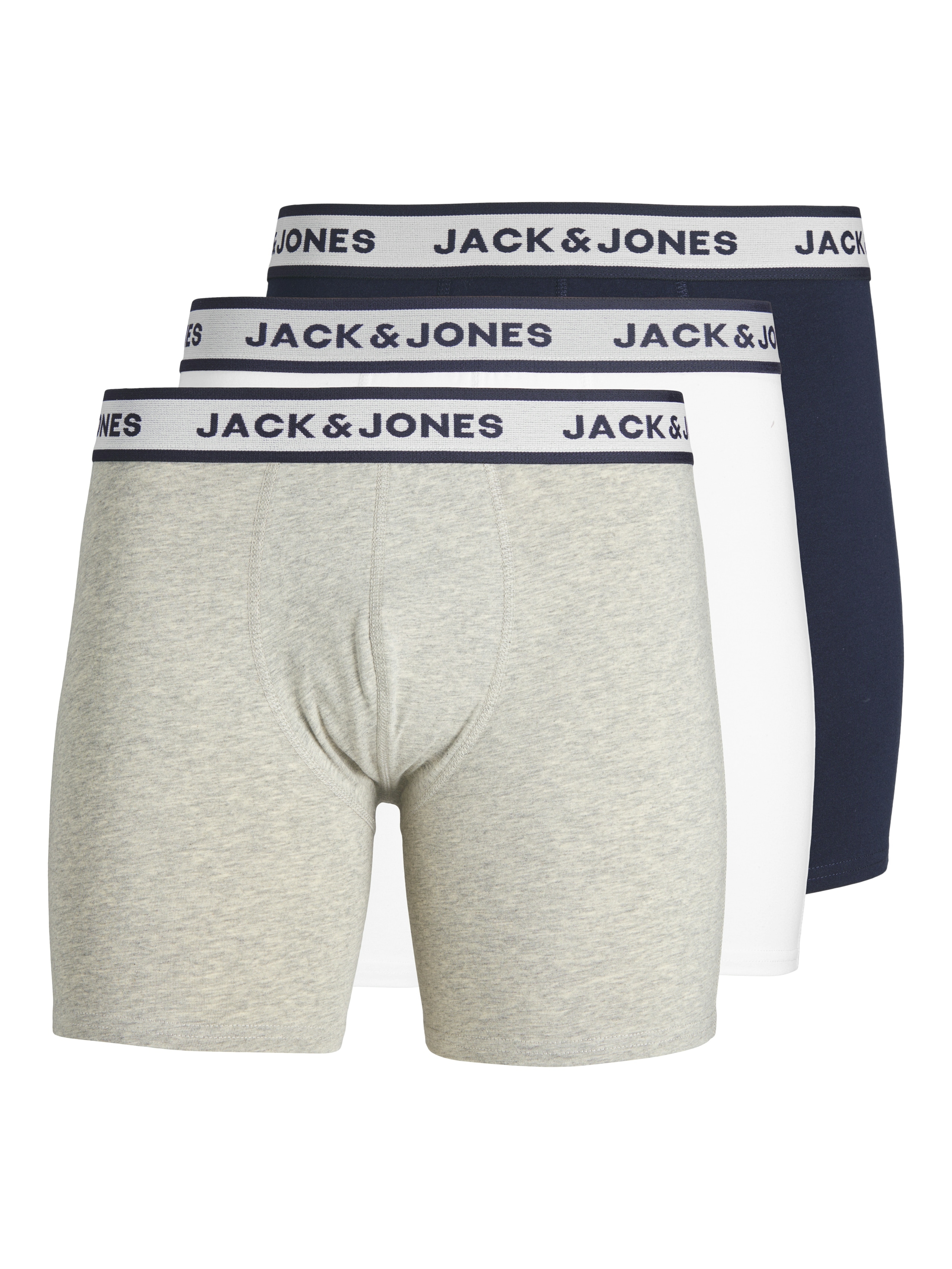 Boxershorts JACK & JONES "JACSOLID BOXER BRIEFS 3 PACK NOOS", Herren, Gr. M, 3 Stk., grau (light grau melange), Jersey, Obermaterial: 95% Baumwolle, 5% Elasthan, meliert, unifarben, Unterhosen