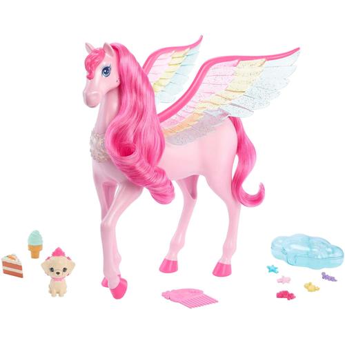 Anziehpuppe BARBIE ""Ein verborgener Zauber, Rosafarbener Pegasus mit Hündchen"" Puppen bunt Kinder