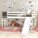 Full Size Loft Bed Wood Bed with Slide, Stair and Chalkboard, for Bedroom, Guest Room, Children Room