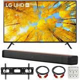 LG 50UQ7570PUJ 50 Inch 4K UHD Smart webOS TV Bundle with Deco Gear 60W 2.0 Channel Soundbar 37 -100 TV Wall Mount Bracket Bundle and 6-Outlet Surge Adapter