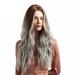 DOPI Brown Gradient Silver Grey Long Curly For Woman Artificial Hair Wigs + Free Cap