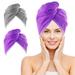 NEXCOVER Microfiber Hair Towel 2 Pack ( Grey+Purple ) 9.8 inch X 25.5 inch Hair Turbans Ultra Absorbent Fast Drying Hair Towel Wraps Head Towels for Women Wet Hair Long Curly Thick Frizzy Hair