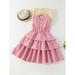 Sleeveless Girls Textured Layered Ruffle Hem Dress Skirts S221905X Dusty Pink 130(7-8Y)
