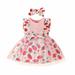 Oalirro Baby Girl Clothes Summer Sleeveless Bowknot Floral Dress for Girls with Hairband Round Neck Knee-High ï¼ˆ6 Months -3 Years) Pink