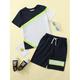 Short Sleeve Boys Colorblock Tees T Shirt Drawstring Waist Shorts Set S221904X Multicolor 8Y(50IN)