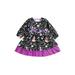 Franhais Infant Halloween Patchwork Dress Girls Pumpkin Cat Print Long Sleeve Round Neck One-piece with Bows