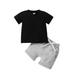 Children s Clothing Summer Boys Solid Color Short Sleeved T Shirt Solid Color Shorts Two Piece Set