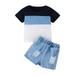 Boys Outfits Summer 2 Piece Color Matching T Shirt Ripped Denim Short Set Baby Boys Summer Clothing Sets Size F Blue